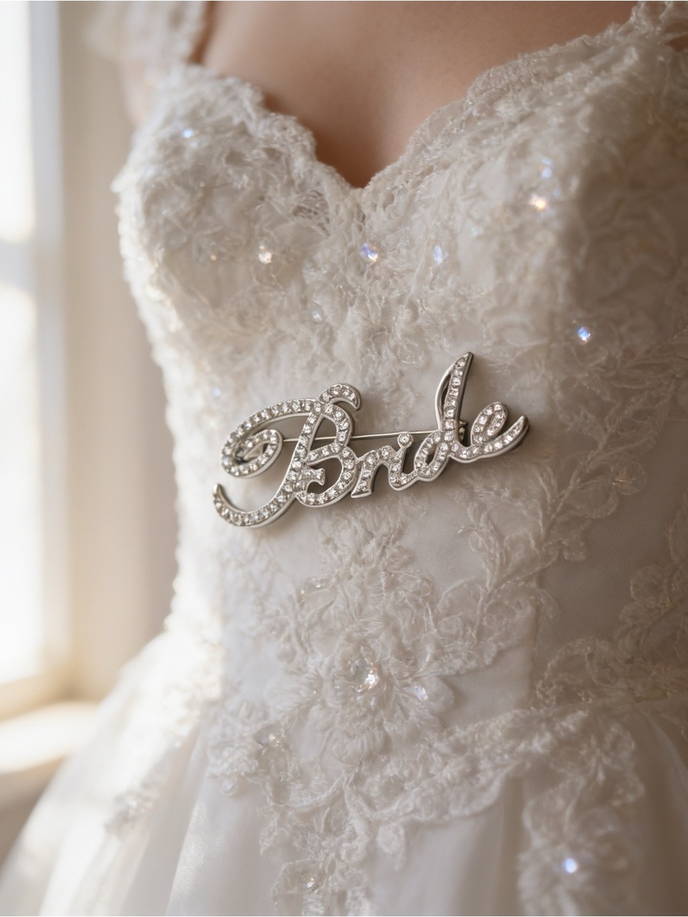 Bride Rhinestone Brooch Pin Bridal Shower Wedding Bachelorette Statement Jewelry - Picture 3 of 4